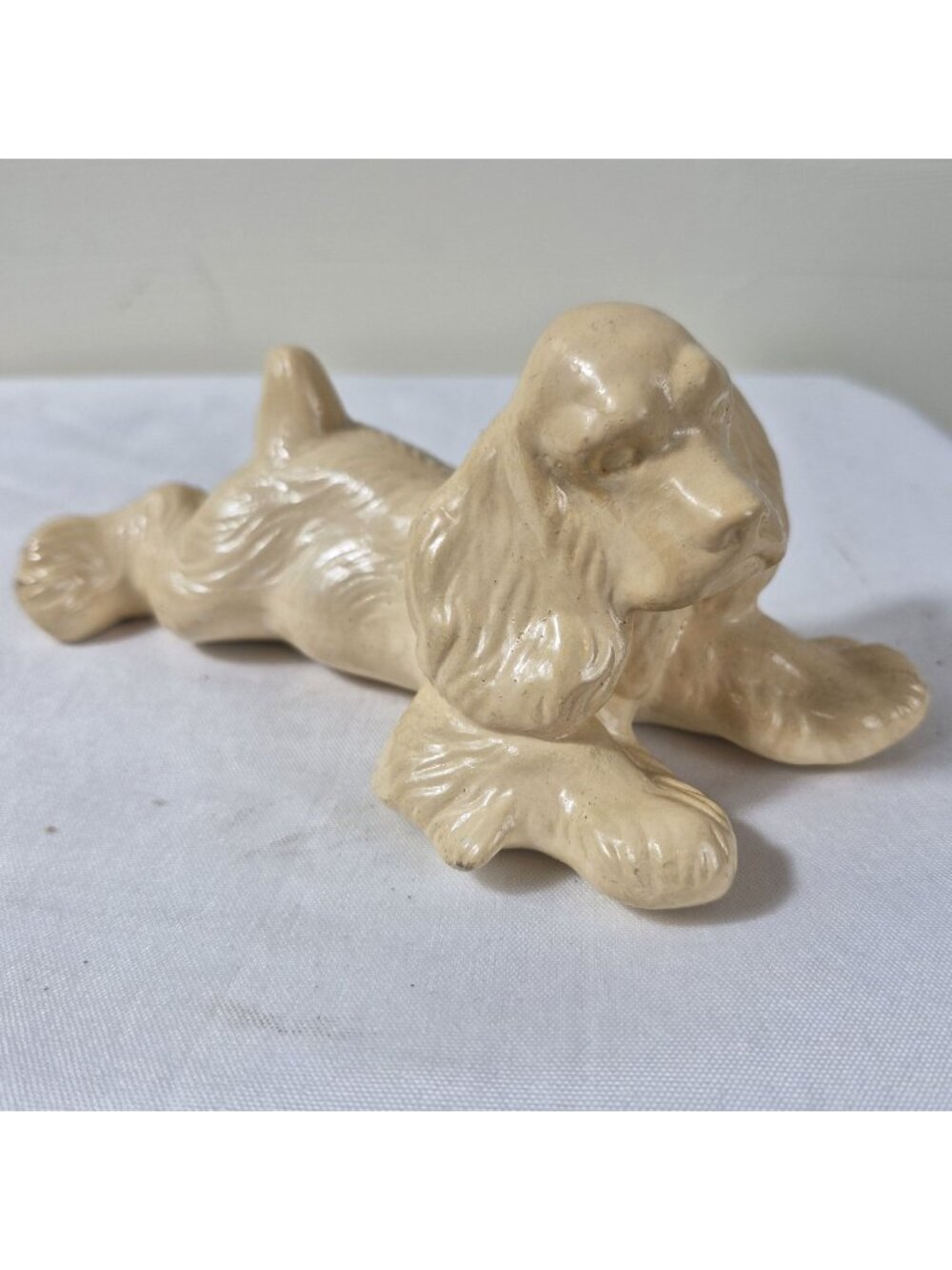 Vintage Ceramic Cocker Spaniel Dog Figurine 6" Long Cream-Colored Decor